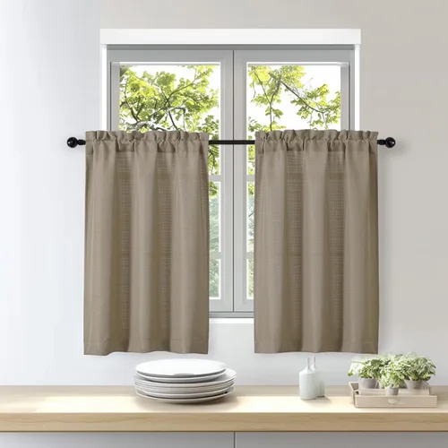 Miniatura 60 de OWENIE Bob Juego de 2 Paneles de Cortinas Negras de Cocina para Ventanas de 36 Pulgadas de Largo, Cortinas Cortas de Café con Textura de Lino