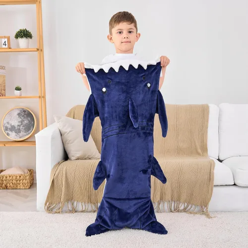 Miniatura 8 de Softan Manta de tiburón para niños, franela suave, juguetes para niños, manta de forro polar con cola de tiburón, azul oscuro, cálida y suave