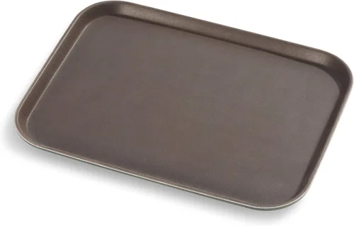 Miniatura 3 de New Star Foodservice Bandeja antideslizante de grado restaurante, plástico, forro de goma, rectangular (marrón, 12 x 16 pulgadas)