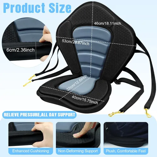 Miniatura 2 de Asiento de kayak acolchado de lujo para barco de pesca, asiento de canoa sentado en la parte superior, cómodo soporte de respaldo universal