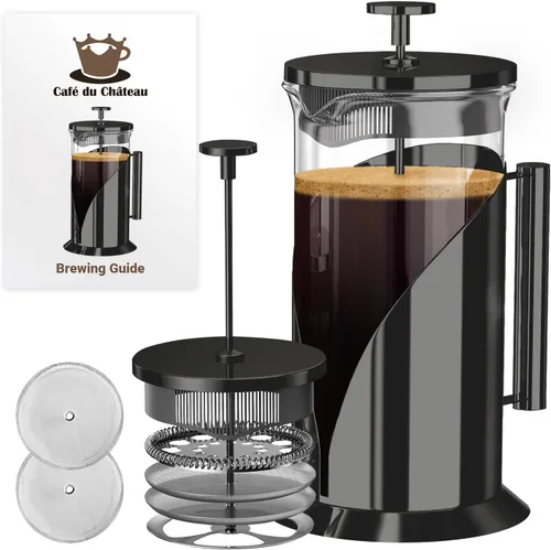 Miniatura 10 de Cafe Du Chateau Cafetera de prensa francesa de acero inoxidable de 34 onzas, prensa de café aislada fácil de usar con filtración de 4 niveles, A.