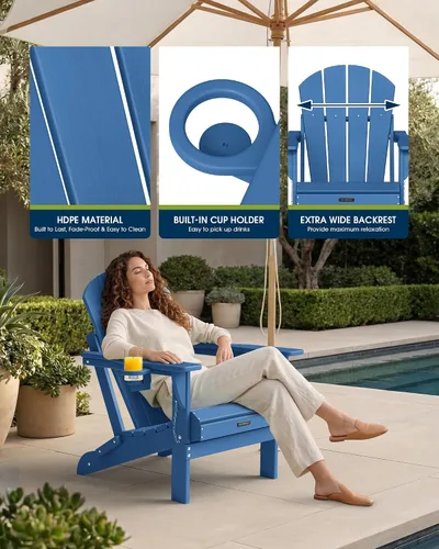 Miniatura 9 de MUCHENGHY Sillas Adirondack plegables HDPE resistentes a la intemperie, sillas para fogata de patio, silla exterior resistente, sillas de césped