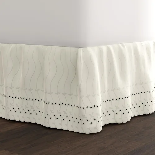 Miniatura 9 de Fresh Ideas Falda de cama con calados, diseño con volantes, caída de 14 pulgadas, borde bordado festoneado, tamaño Queen, blanco