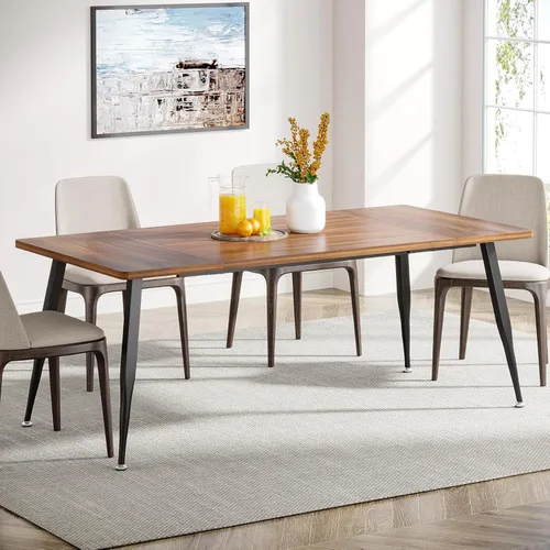 Tribesigns Mesa de comedor grande de 70.9 pulgadas para 6 a 8, muebles de mesa de cocina industrial con patas de metal, moderna mesa rectangular de