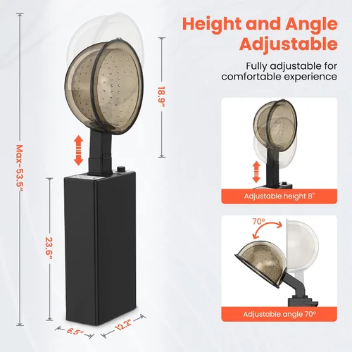 Miniatura 2 de TASALON Secador de pelo profesional con capó, 1000 W, acero inoxidable negro, soporte ajustable en altura y ángulo, inclinación de 70°, capucha