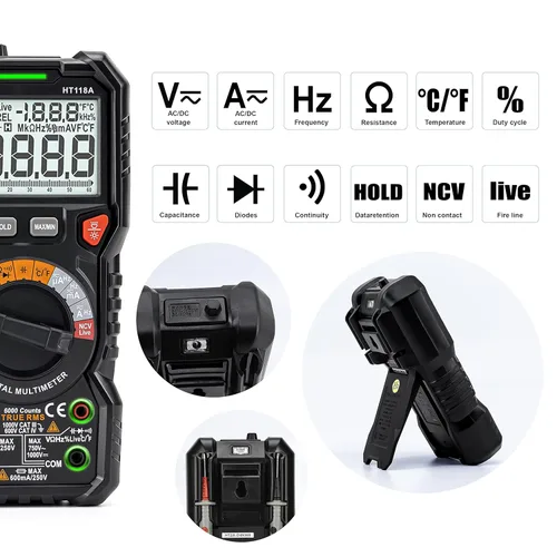 Miniatura 4 de KAIWEETS Multímetro digital TRMS 6000 cuenta voltímetro de rango automático rápido mide con precisión voltaje corriente amperios resistencia diodos