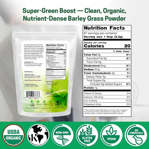 Miniatura 2 de Polvo de hierba de cebada orgánica, rico en antioxidantes, polvo de césped orgánico potenciador de energía, superalimento 100% natural, vegano, sin