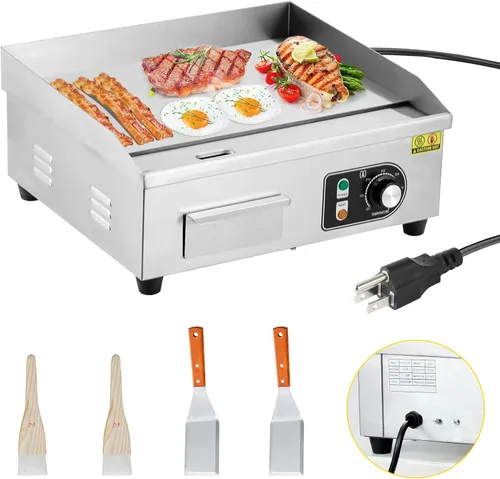 Plancha eléctrica comercial de 22 pulgadas, parrilla eléctrica de 1600 W, antiadherente para restaurante, parrilla plana Teppanyaki de acero