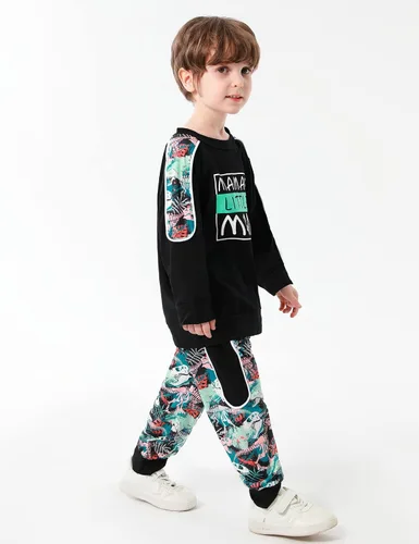 Miniatura 3 de KANGKANG Conjunto de sudadera de manga larga con estampado de letras para niños pequeños, conjunto de pantalones con estampado de dinosaurio