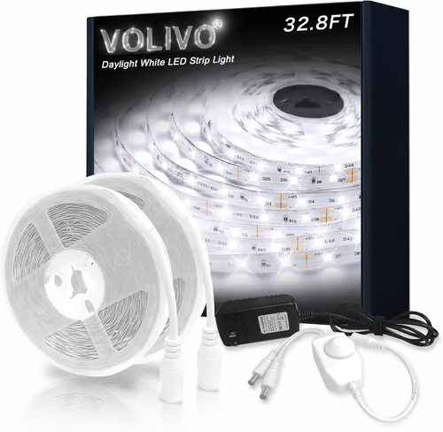 Miniatura 8 de VOLIVO - Tira de luces LED blancas, 16.4 pies, tira de luces LED de intensidad regulable 6500K, luz blanca brillante de día, adhesivo fuerte, tira