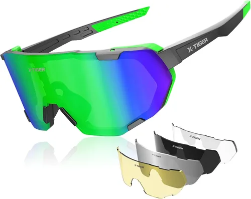 X-TIGER Gafas de ciclismo polarizadas para hombres y mujeres, 5 lentes intercambiables UV400, gafas de sol deportivas, béisbol, correr, pescar