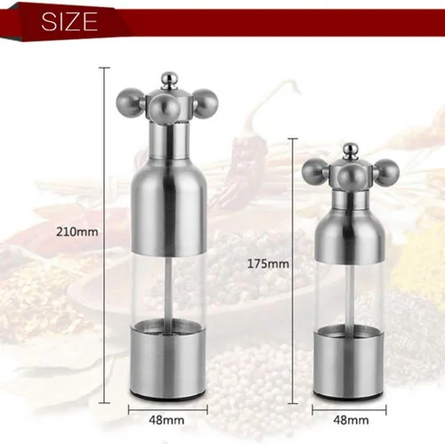 Miniatura 2 de Molinillo de sal y pimienta, grifo manual de acero inoxidable con asa, grosor ajustable recargable, para el hogar, restaurante, barbacoa, plata, M