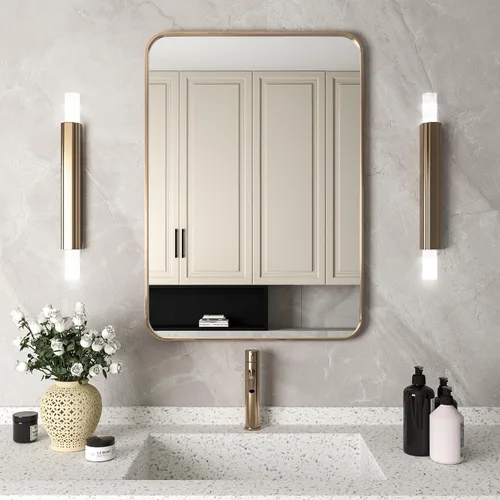 Miniatura 9 de Manocorro - Espejo de baño de esquina redonda, 20 x 28 pulgadas, color plateado Lightweight,wall mounted,HD tempered glass,sturdy aluminum