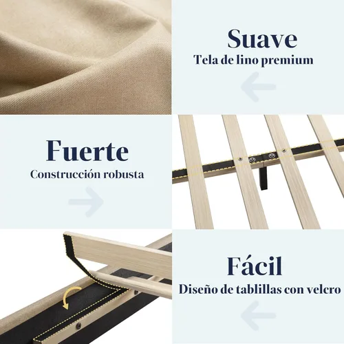 Miniatura 5 de Allewie - Base de cama tamaño King con cabecera ajustable, cama tapizada con plataforma y listones de madera, base de colchón resistente, no Beige