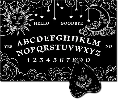 CREATCABIN Tabla de hablar de espíritu de madera negra con sol y estrellas rectangulares, péndulo de madera, tablero de adivinación con plancha para