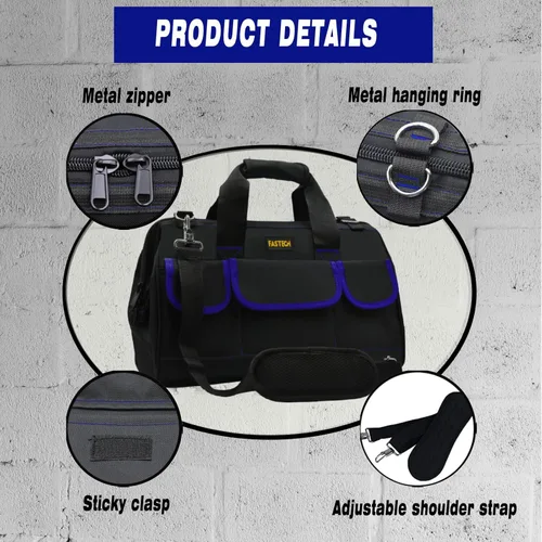 Miniatura 5 de FASTECH Bolsa de herramientas de 20 pulgadas, bolsa de herramientas grande, impermeable, kit de herramientas de boca ancha, organizador de bolsa