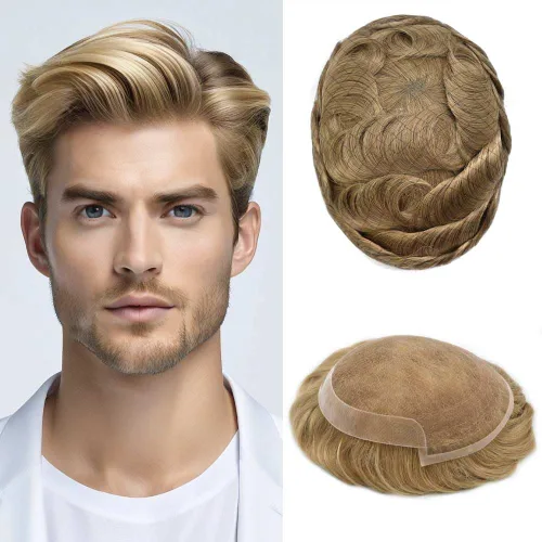 Miniatura 31 de Toupee Hair System For Men Real Human Hair Swiss Lace Mens Toupee Men Hair Replacement System Natural Hairline Mens Hairpieces 6X8"-80% light