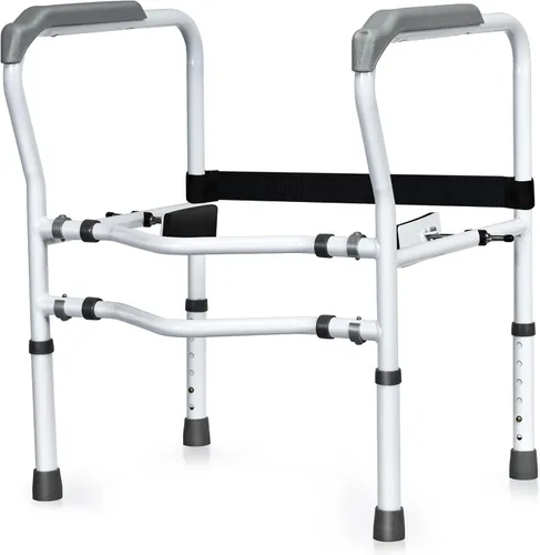 Miniatura 8 de GYMAX Marco y riel de seguridad para inodoro, marco de asistencia médica ajustable de montaje libre para ancianos con clip giratorio de 360°