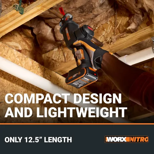 Miniatura 5 de WORX Sierra recíproca inalámbrica compacta de 20 V, longitud de carrera de 1 pulgada, motor sin escobillas para un 50% más de tiempo
