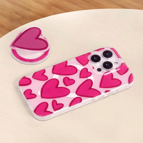 Miniatura 4 de Funda para iPhone 16 Pro Max, corazón rosa con agarre redondo para teléfono, compatible con soporte MagSafe para niñas y mujeres, funda protectora