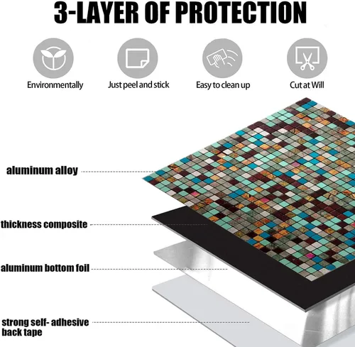 Miniatura 4 de XUANINY Azulejos de protección contra salpicaduras para cocina, baño, chimenea, mosaico de aluminio metálico autoadhesivo (11.81 x 11.81 pulgadas)