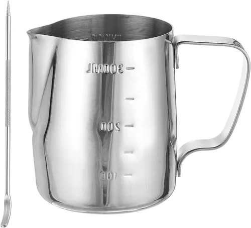 Miniatura 9 de uxcell Jarra de espuma de leche con líneas de escala, jarra de vapor de café de acero inoxidable de 20 oz/20.3 fl oz, accesorios para máquina