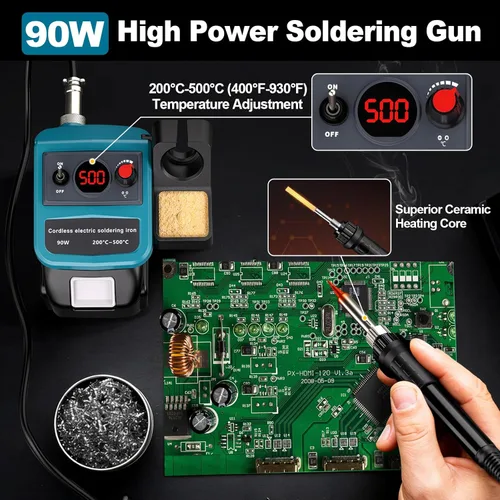 Miniatura 4 de Kit de soldadura inalámbrico para batería Makita 18v LXT, soldador digital LED de 75W con pistola de soldar con 5 puntas, alambre de soldadura