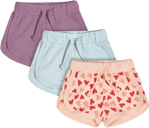 Teach Leanbh Paquete de 3 pantalones cortos atléticos de algodón con estampado de color sólido con cordón, Multi