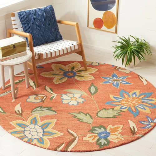 SAFAVIEH Blossom Collection BLM673A - Alfombra redonda de lana de primera calidad, hecha a mano, 6 pies, color óxido y multicolor