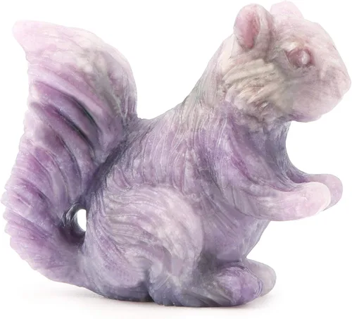 Miniatura 3 de SMQ Estatua de ardilla de cristal de 2 pulgadas, lepidolita morada, cristal curativo tallado a mano, colección de figuritas de decoración