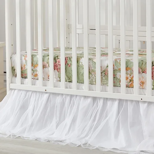 Miniatura 7 de Brandream Juego de ropa de cama de cuna para niñas, juego de guardería floral de jardín de 3 piezas edredón de bebé con volantes, sábana de cuna