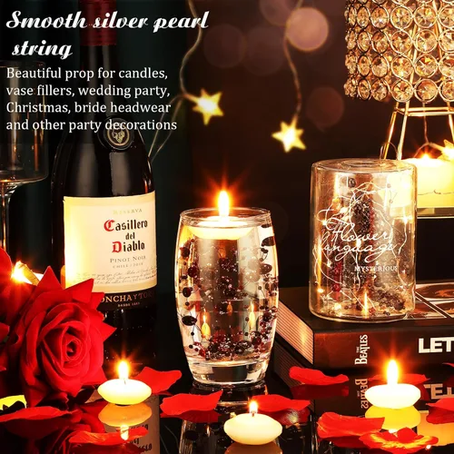 Miniatura 3 de Hicarer Cadena de perlas de 157 pies con 24 cuerdas para velas flotantes, perlas de imitación como relleno de jarrón, ideal para bodas, fiestas