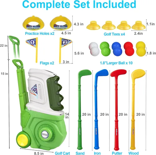 Miniatura 2 de Juego de golf para niños y niñas de 1, 2, 3, 4, 5 años, con 4 palos de golf de plástico, 10 pelotas, para interiores y exteriores, juego de palos