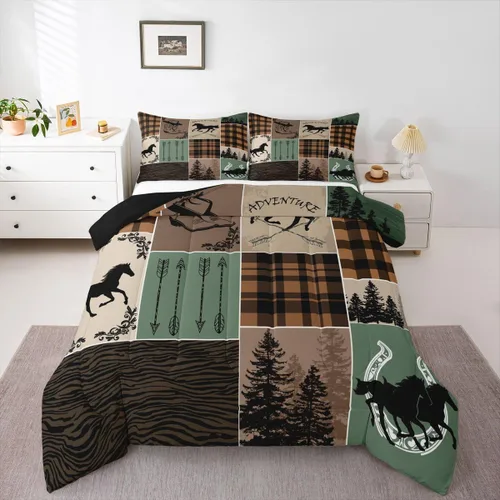 Miniatura 215 de Juego de edredón de oso y ciervo, tamaño individual, ropa de cama de animales salvajes de caza, colcha rústica de cabaña, casa de campo, cuadros