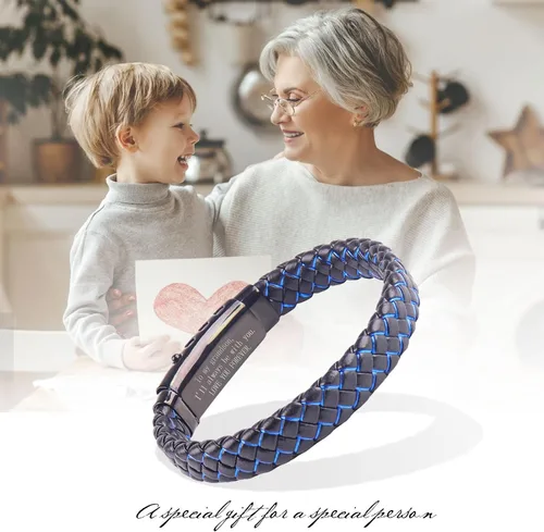 Miniatura 32 de Pulsera de cuero trenzado con texto en inglés «Love You Forever» para hombres y niños, pulsera inspiradora de acero inoxidable, pulsera de cuero