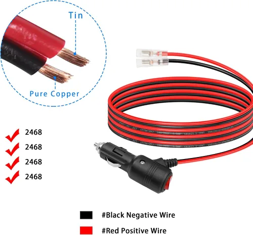 Miniatura 4 de GELRHONR Enchufe macho de repuesto para encendedor de cigarrillos de 12 voltios con cables y luz LED, cable de extensión de encendedor