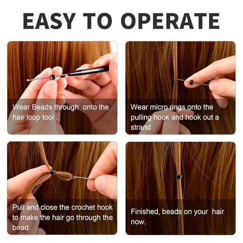 Miniatura 8 de NEWISHTOOL Kit de herramientas de extensión de cabello de acero inoxidable, gancho para tirar de aguja de bucle y enhebrador, dispositivo de cuentas