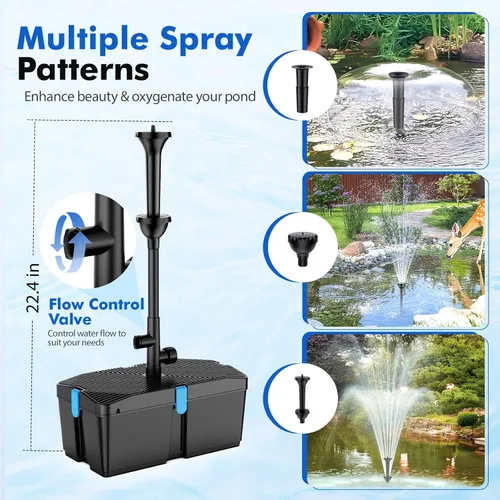 Miniatura 4 de Kit de filtro de estanque con bomba de fuente, kit de bomba y filtro de estanque de 60W con bomba de agua sumergible de flujo ajustable 60W 820gph