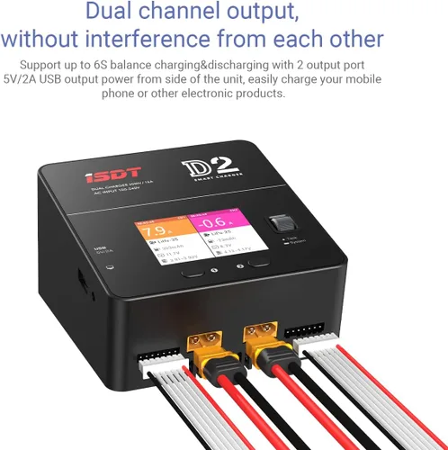 Miniatura 4 de ISDT lipo Cargador de batería D2 MK2 con CA 2 x 200 W modo de salida dual, cargador Lipo inteligente Hobby descargador para batería inteligente 1-6S