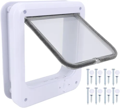 Miniatura 8 de Luqeeg Puerta multifuncional con solapa para mascotas, puerta de gato de 4 vías con control de PP para interior con 7 accesorios para comedero