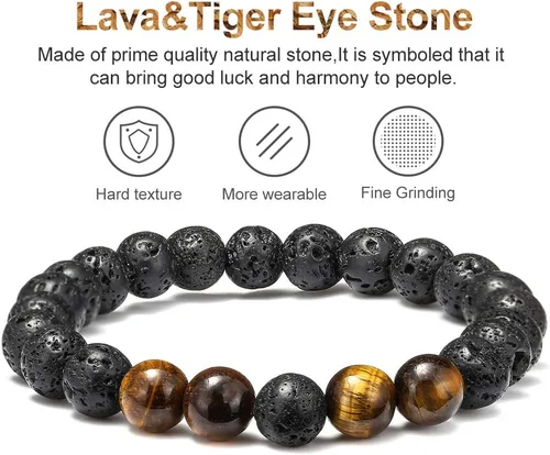 Miniatura 3 de M MOOHAM - Pulseras de piedra natural para hombre, ojo de tigre de 516 de pulgada, ágata mate, piedra de lava, regalos para niños y adolescentes