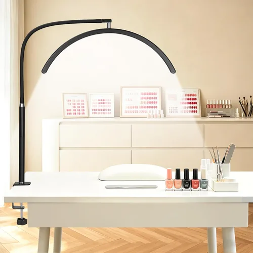 Miniatura 8 de Luz de media luna para escritorio de uñas, lámpara de manicura LED profesional sin sombras con abrazadera, 3 modos de color y 10 niveles de brillo