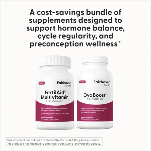 Miniatura 5 de FertilAid para mujeres y Ovaboost Combo, suplemento de fertilidad femenina y vitamina de fertilidad natural con mio-inositol, vitex y vitaminas