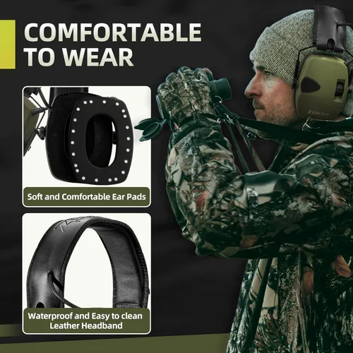 Miniatura 6 de ZOHAN EM054 - Protección auditiva electrónica para disparos con amplificación de sonido 4X, paquete de 2 orejeras delgadas con reducción de ruido
