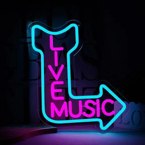 Letreros de neón de música en vivo, luz de neón LED para decoración de pared, letrero iluminado para decoración de la cueva del hombre, cerveza,