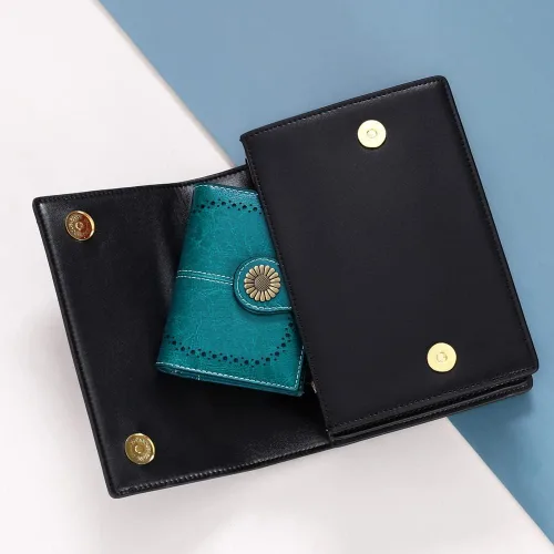Miniatura 39 de SENDEFN - Billetera pequeña de piel auténtica para mujer, diseño plegable con ventana para tarjeta de identificación