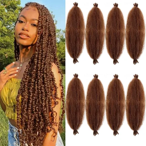 Miniatura 9 de Cabello Spring Twist Pre-Esponjado Color 4 Cabello Afro de Giros Elásticos 8 Paquetes Cabello Marrón Marley Twist para Trenzado para Locs de Marrón