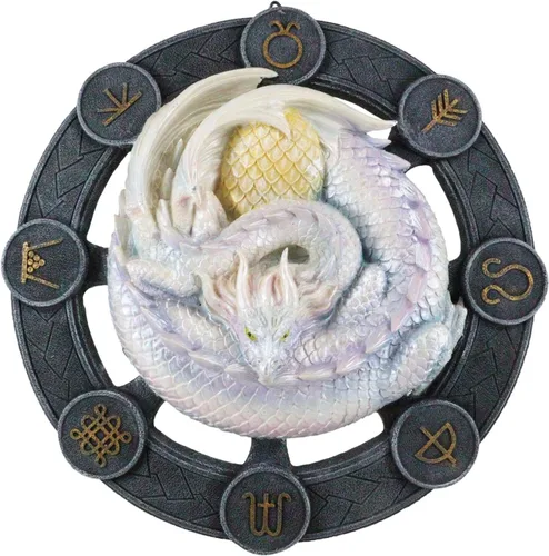 Miniatura 11 de Ebros Gift Wicca Neo Paganism Sabbats Rueda del Año Fantasía Dragón con Símbolos Sagrados Decoración de Pared Escultura por Anne Stokes Dragons
