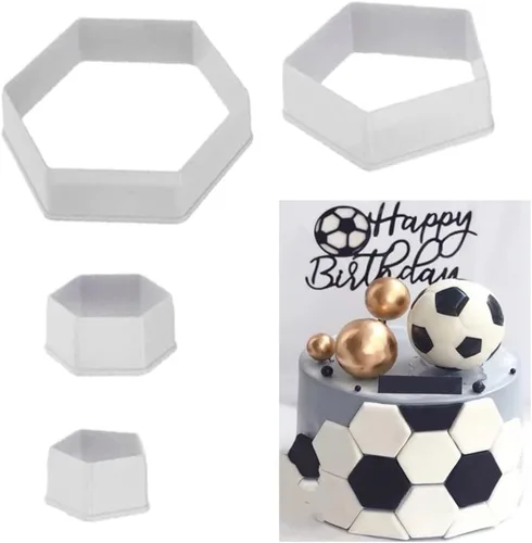 Cortador de galletas de pelota de fútbol, cortador de galletas hexagonales, decoraciones de pasteles de fútbol, 4 tamaños, cortadores geométricos de