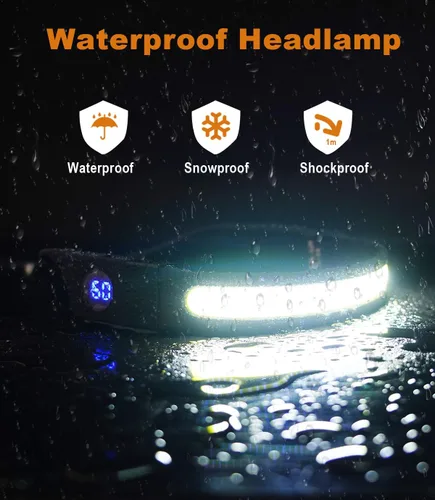 Miniatura 7 de Linterna frontal recargable, luz LED de haz ancho de 230° de 1500 lm con pantalla digital de batería, linterna impermeable para camping, senderismo